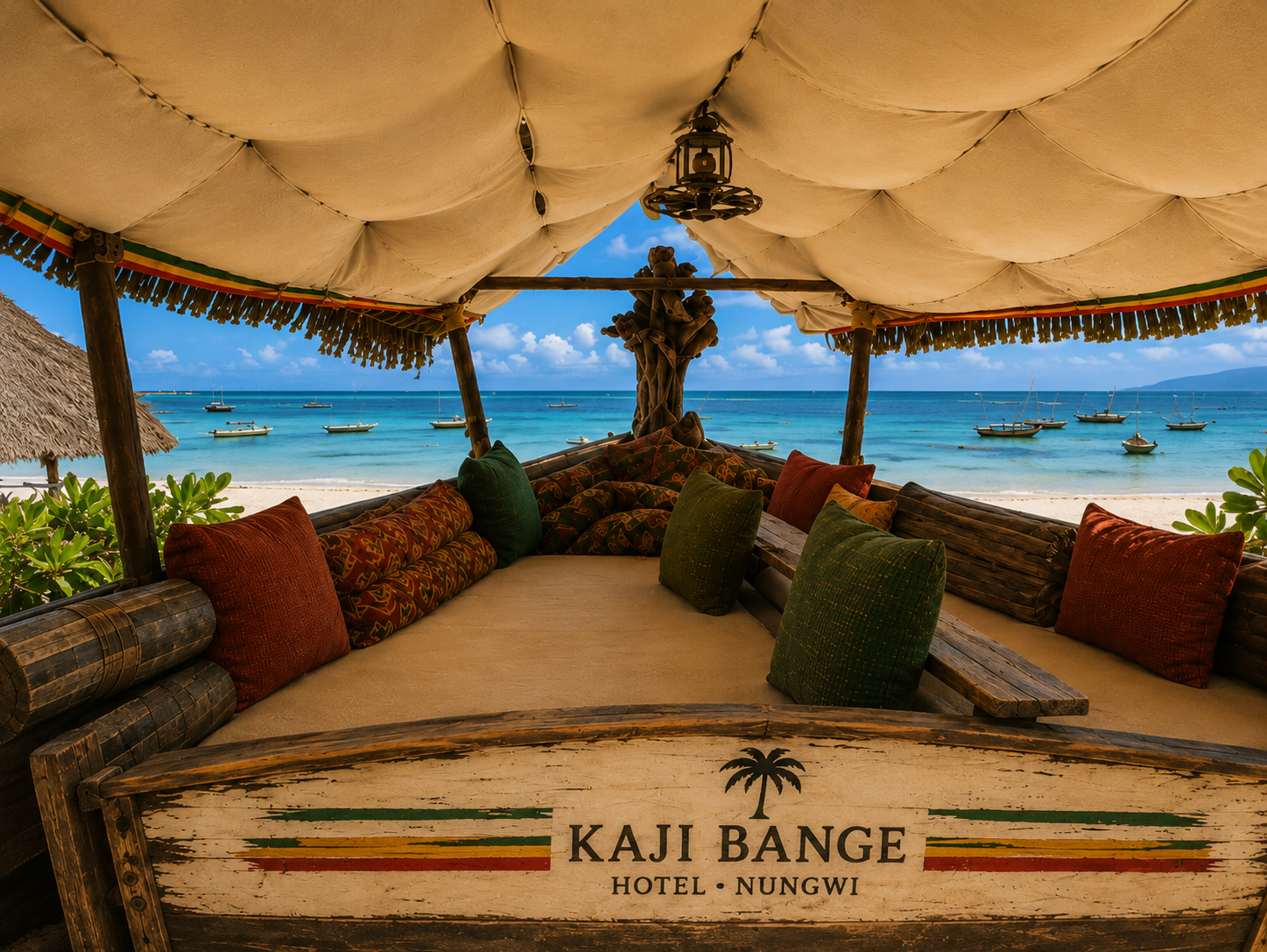 Sunset over the boat lounge terrace at Kaji Bange Beach